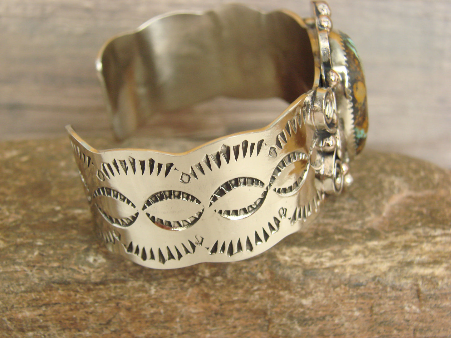 Native American Nickel Silver & Turquoise Bracelet by Cleveland