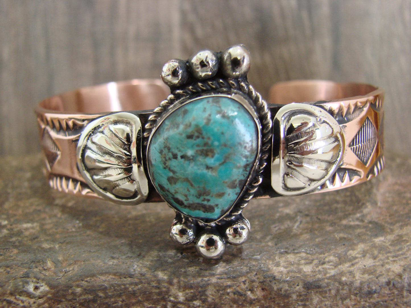 Native American Copper & Turquoise Bracelet by Cleveland