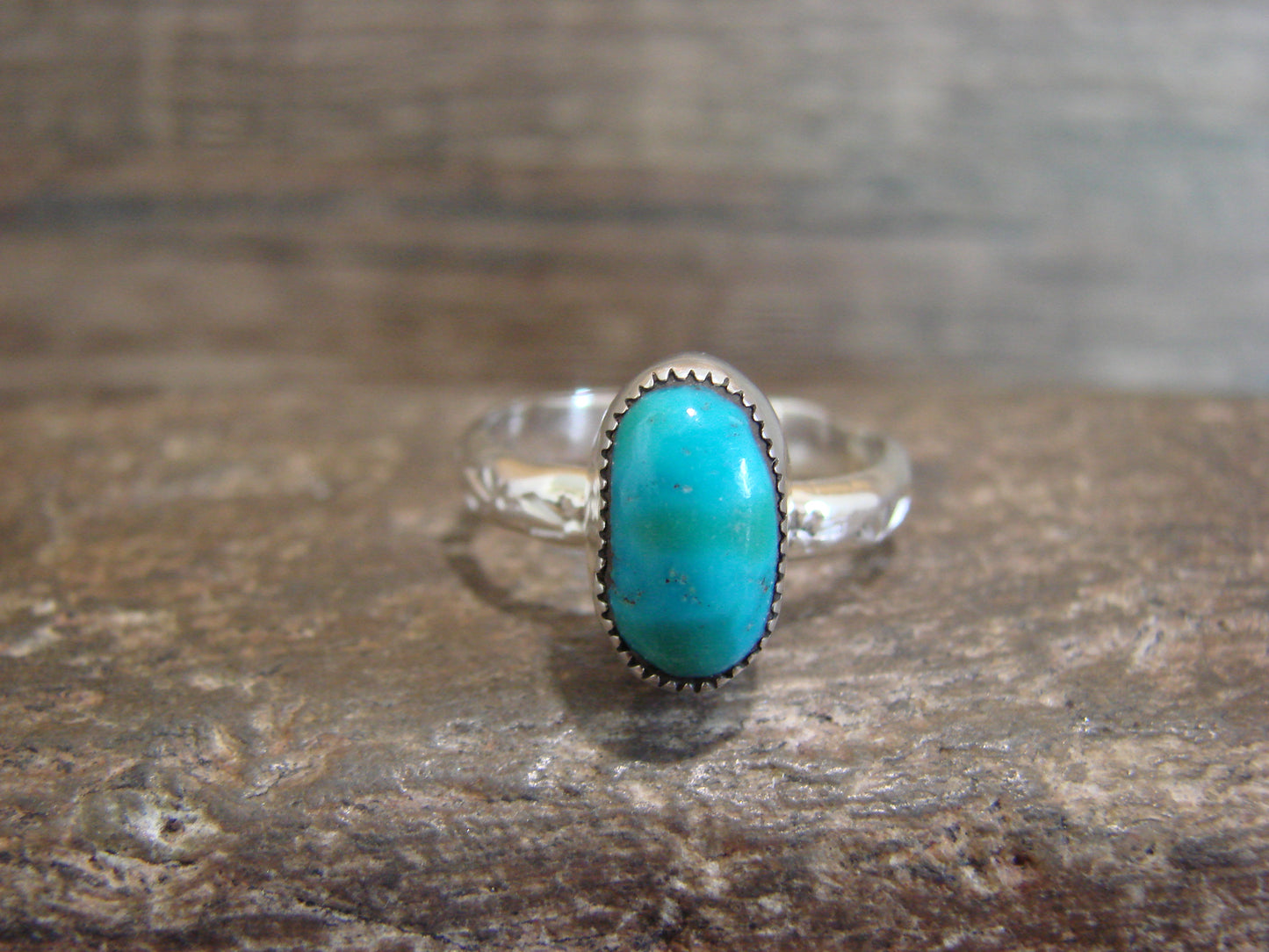 Native American Sterling Silver & Turquoise Ring by Pino - Size 7.5