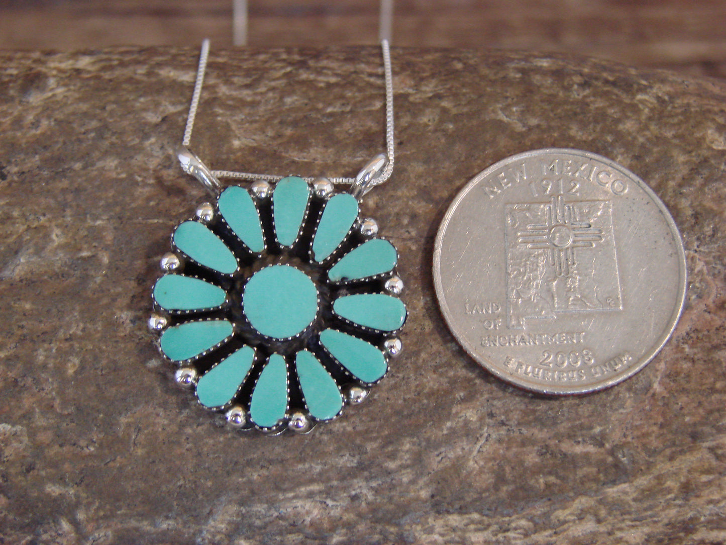Native American 20" Sterling Silver & Turquoise Cluster Necklace by Garcia