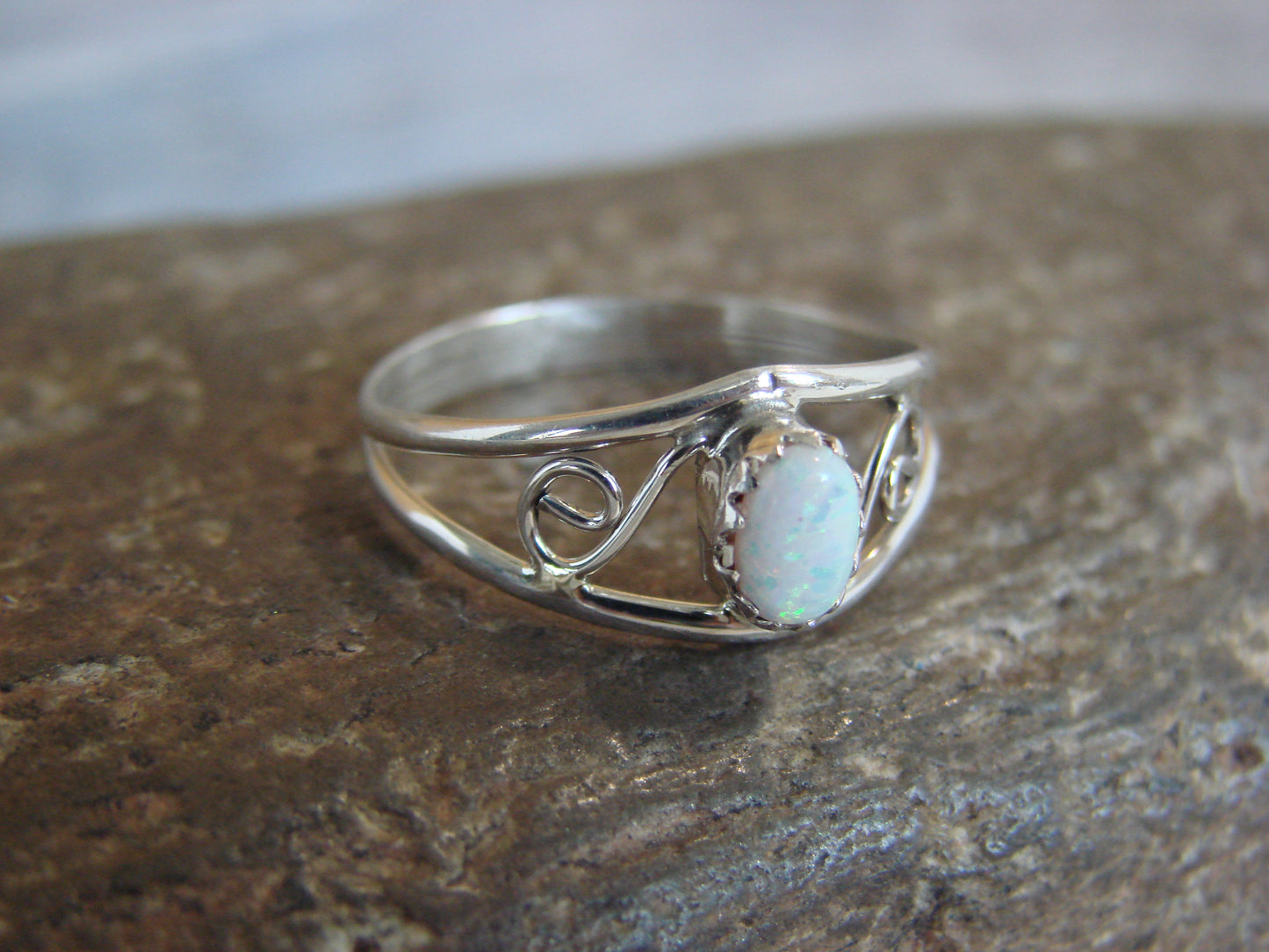 Native American Sterling Silver & White Opal Ring Size 4 by Lincoln