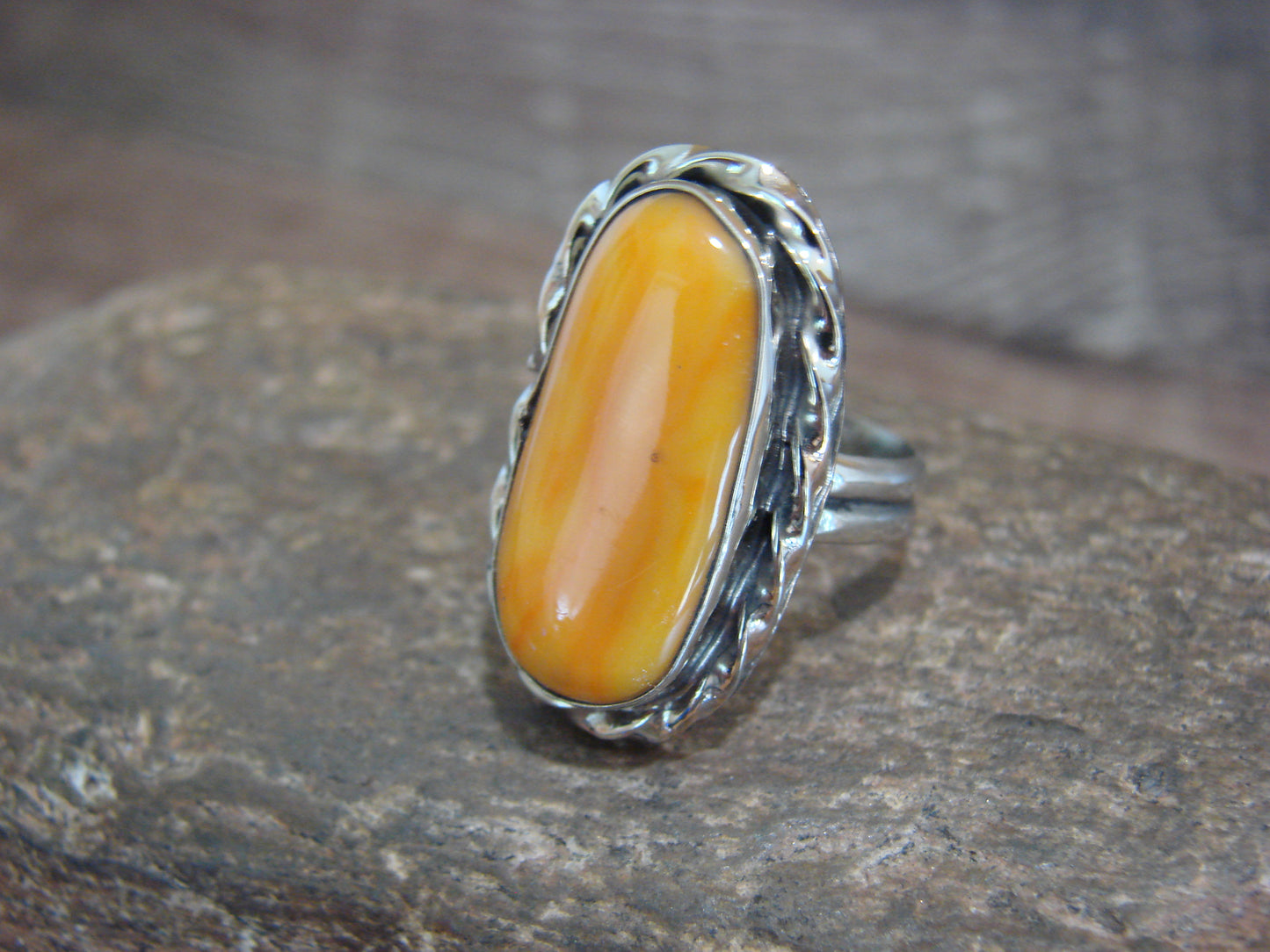 Native American Nickel Silver & Spiny Oyster Ring Size 7.5 - Cleveland