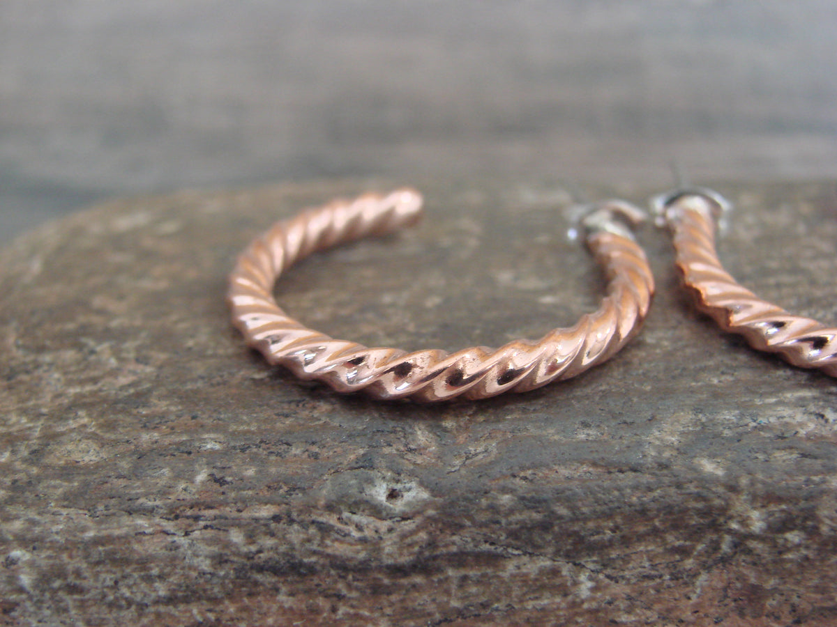 Native American Twisted Copper Hoop Earrings - Tahe