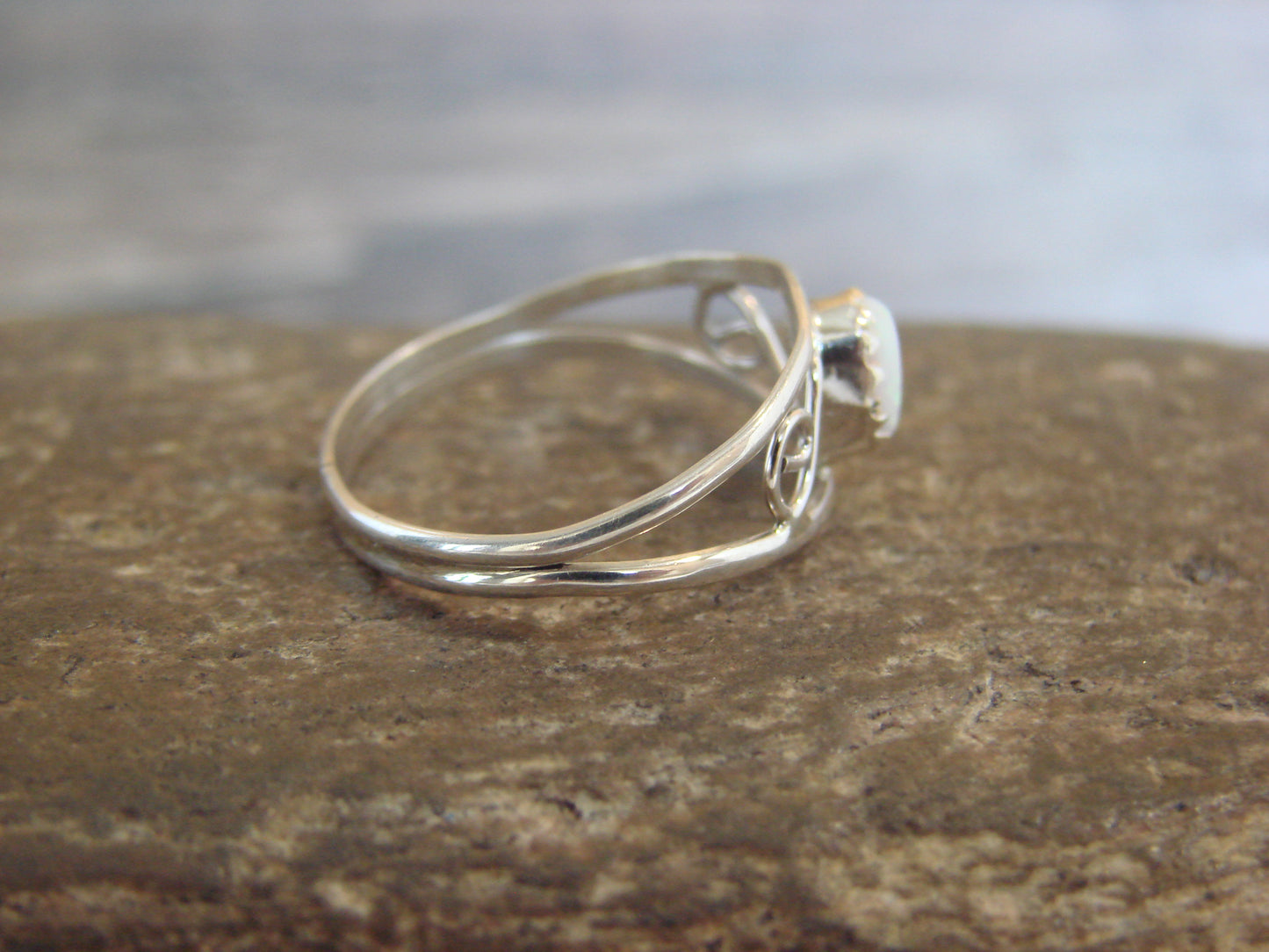 Native American Sterling Silver & White Opal Ring Size 4 by Lincoln