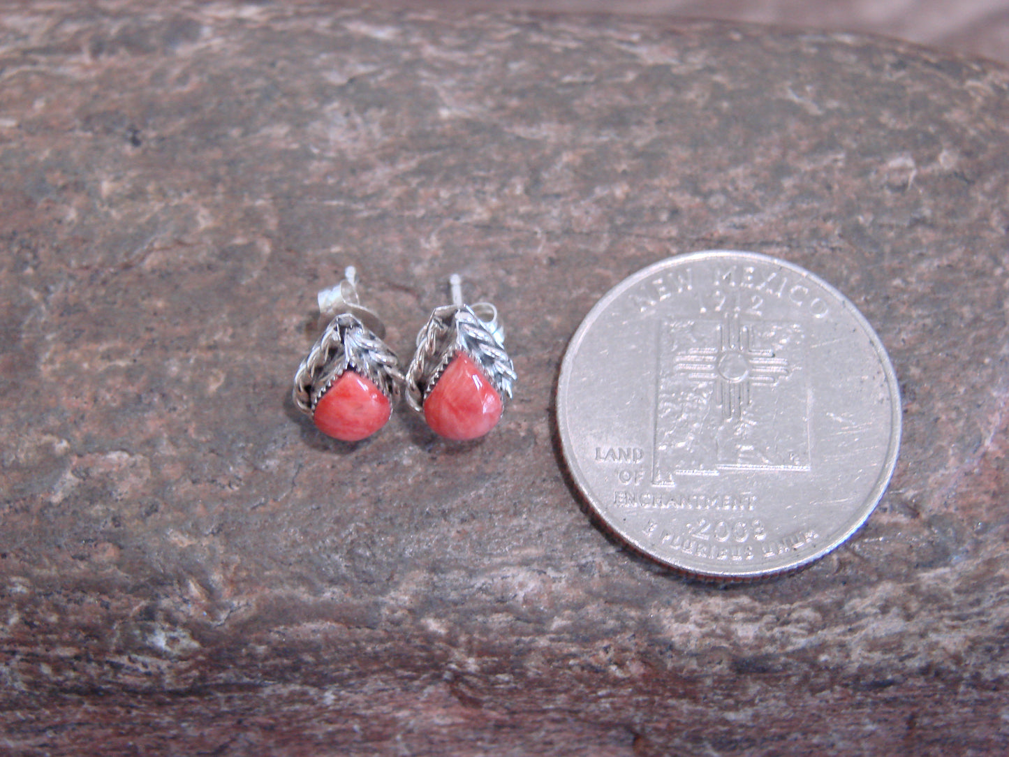 Native American Sterling Silver Spiny Oyster Tear Drop Post Earrings - Cachini