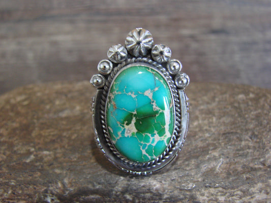 Native American Sterling Silver & Sonoran Turquoise Ring by Benally - Size 9
