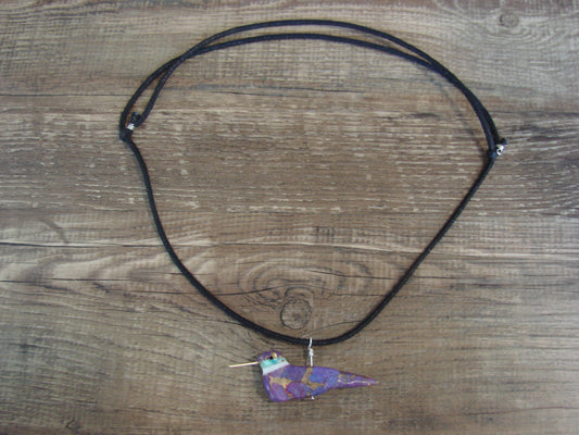 Purple Mohave Bronze Infused Turquoise Hummingbird Fetish Necklace - Mitchell
