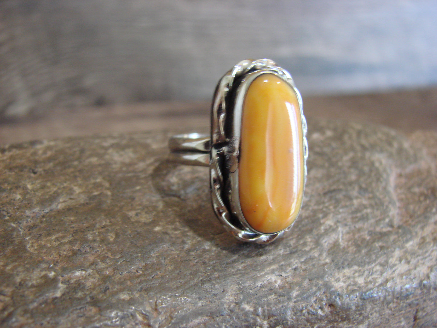 Native American Nickel Silver & Spiny Oyster Ring Size 7.5 - Cleveland