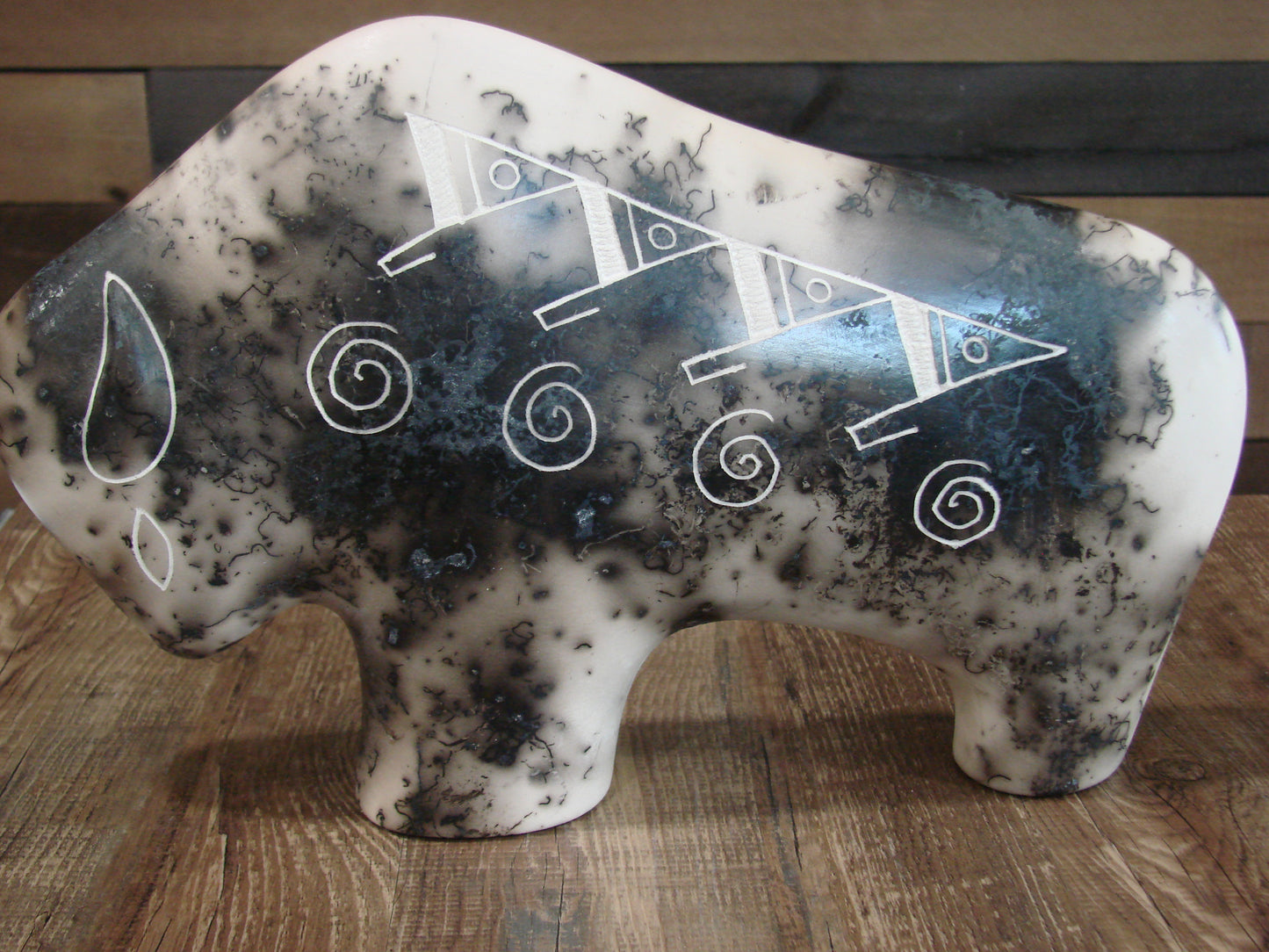 Native American Acoma Pottery Horse Hair Buffalo Sculpture by Yellow Corn