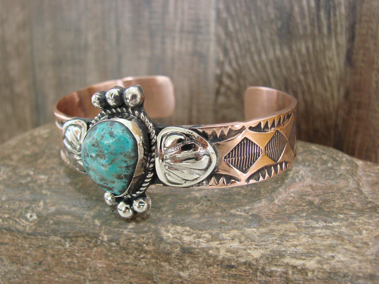 Native American Copper & Turquoise Bracelet by Cleveland
