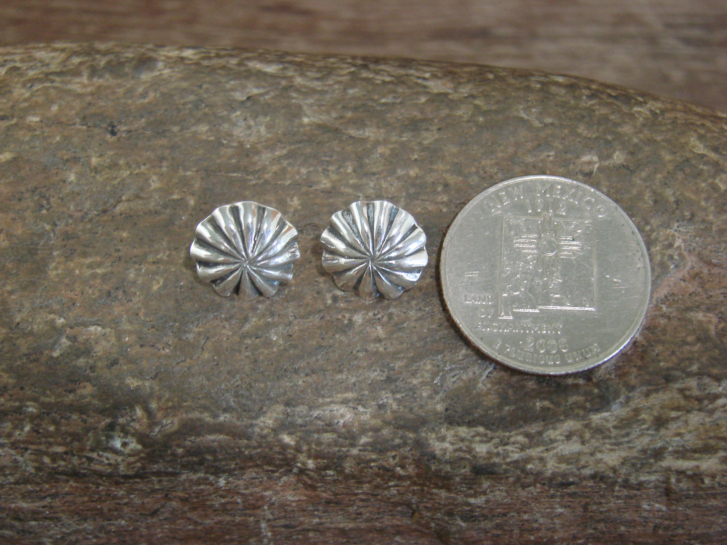 Native American Indian Sterling Silver 1/2" Concho Post Earrings by Harvey