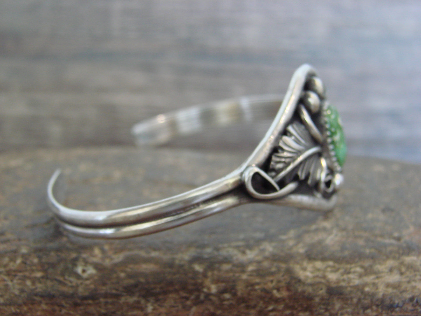 Native American Sterling Silver & Turquoise Feather Bracelet Signed Yazzie