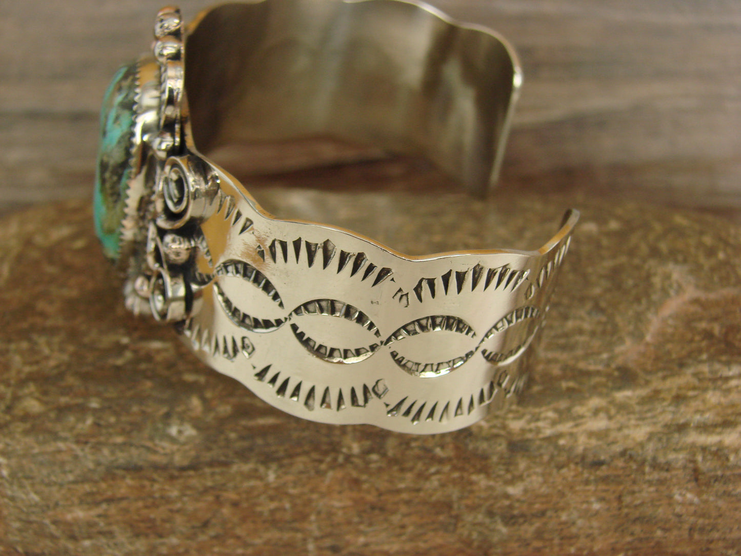 Native American Nickel Silver & Turquoise Bracelet by Cleveland