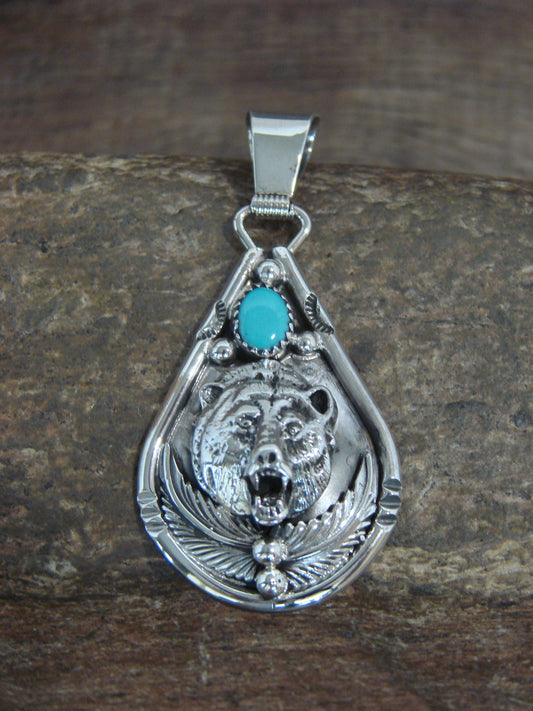 Native American Sterling Silver & Turquoise Bear Pendant - Morgan