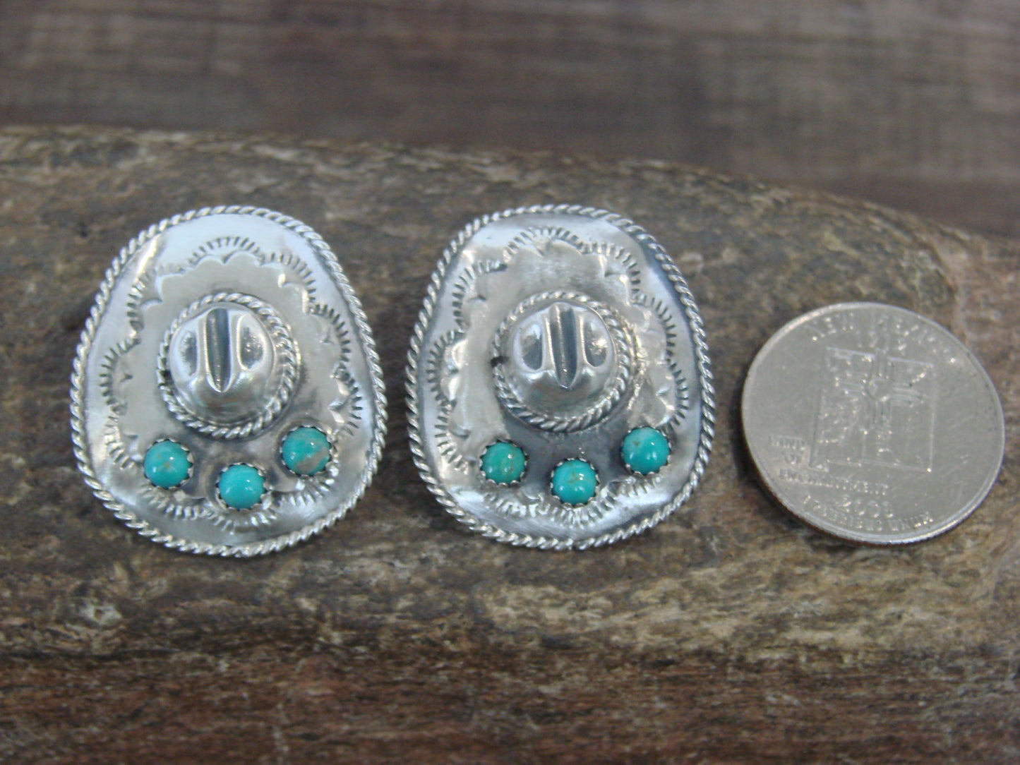 Native American Sterling Silver & Turquoise Cowgirl Hat Post Earrings - Platero