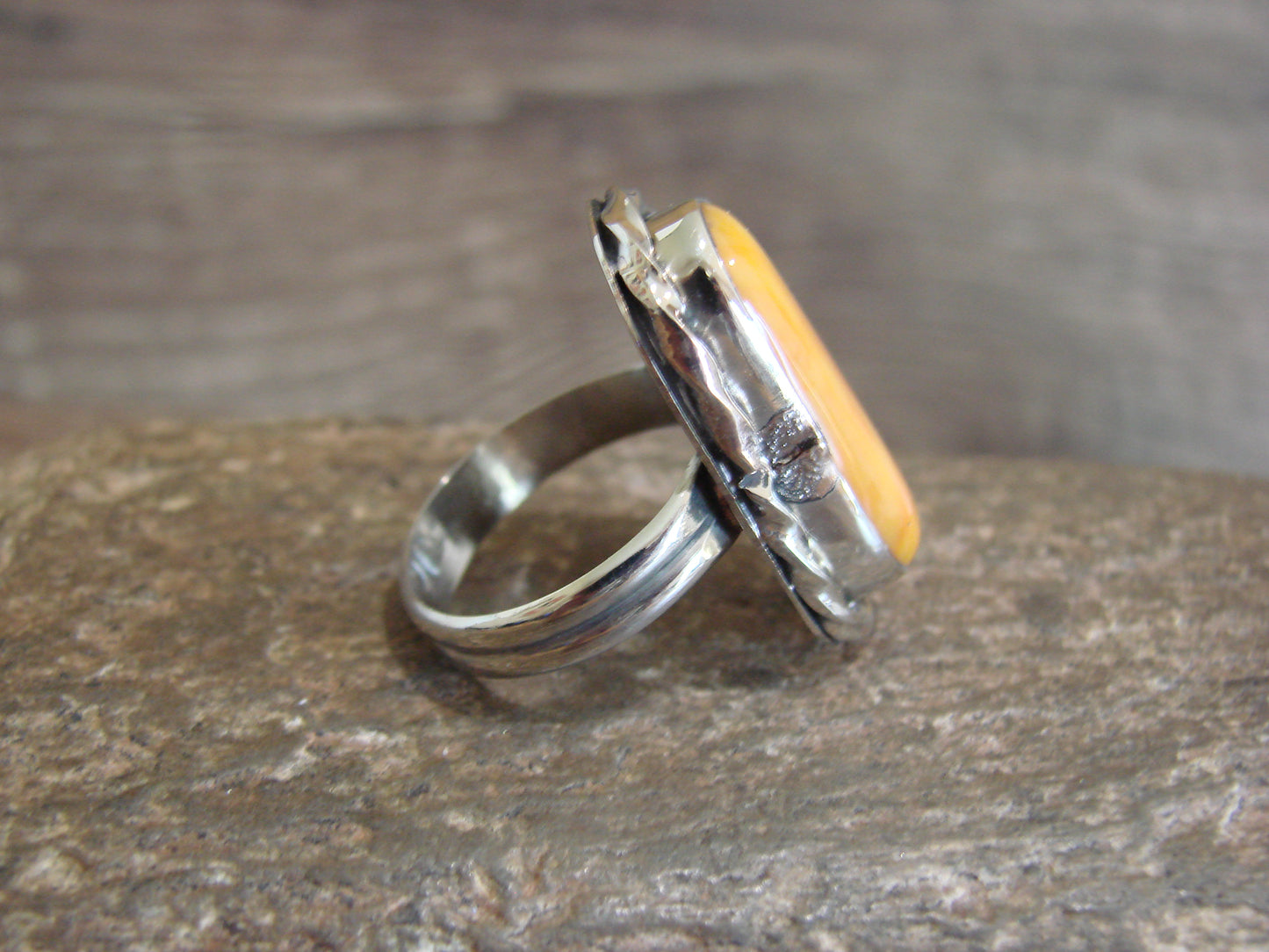 Native American Nickel Silver & Spiny Oyster Ring Size 7.5 - Cleveland