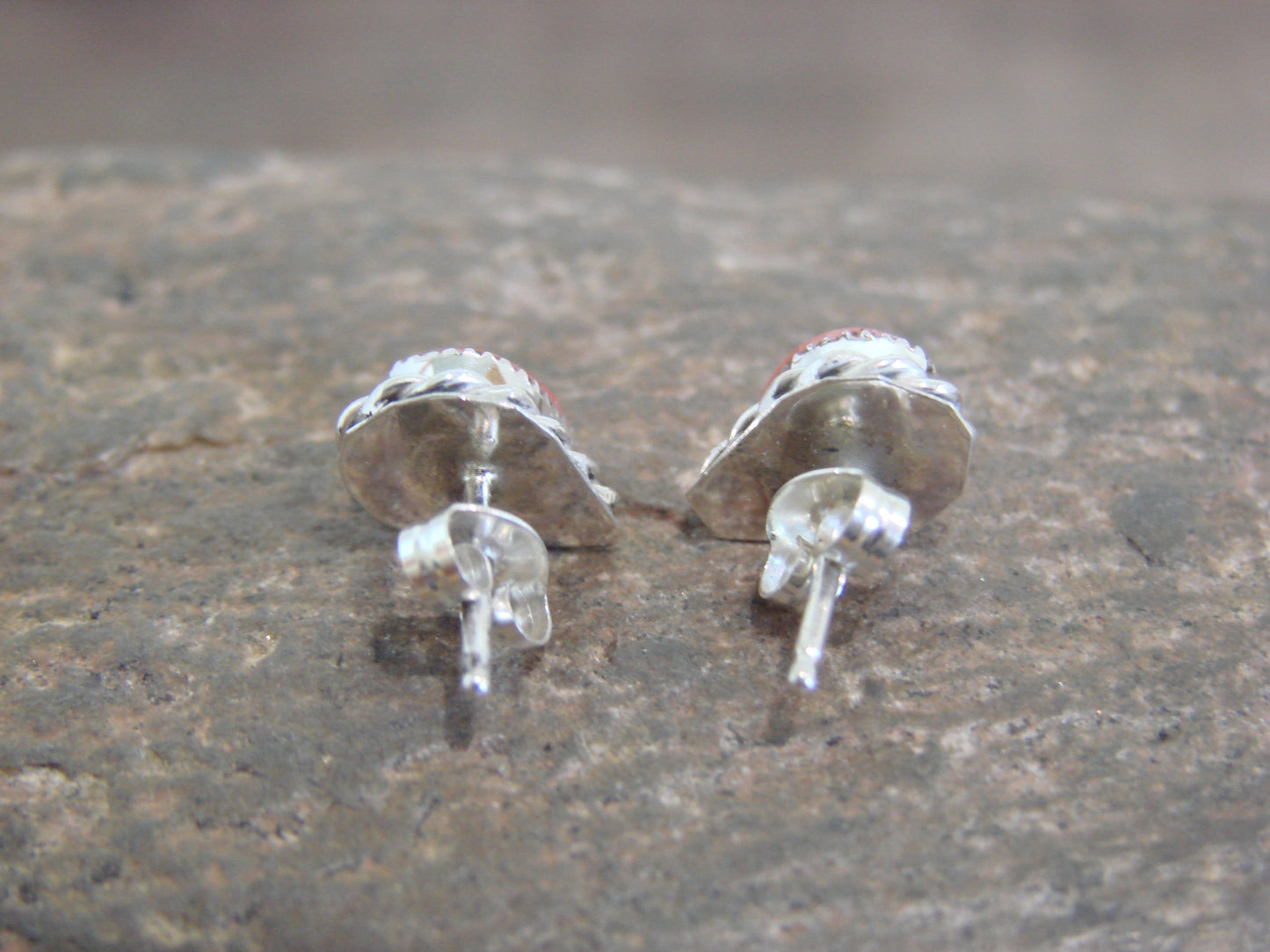 Native American Sterling Silver Spiny Oyster Tear Drop Post Earrings - Cachini