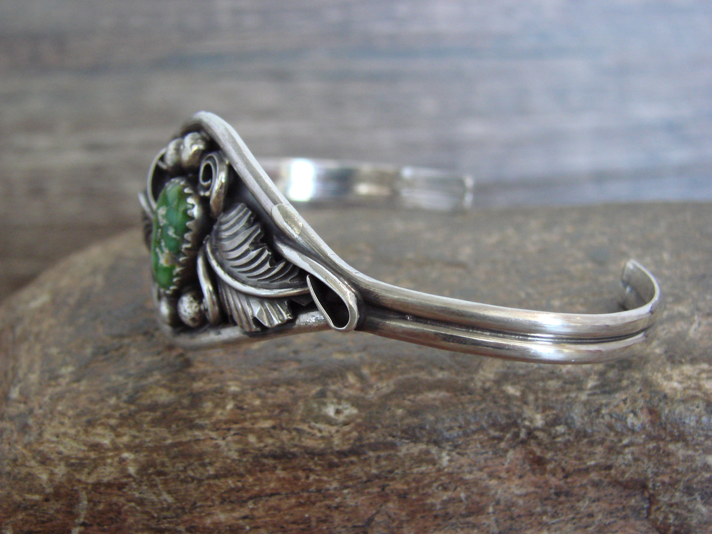Native American Sterling Silver & Turquoise Feather Bracelet Signed Yazzie