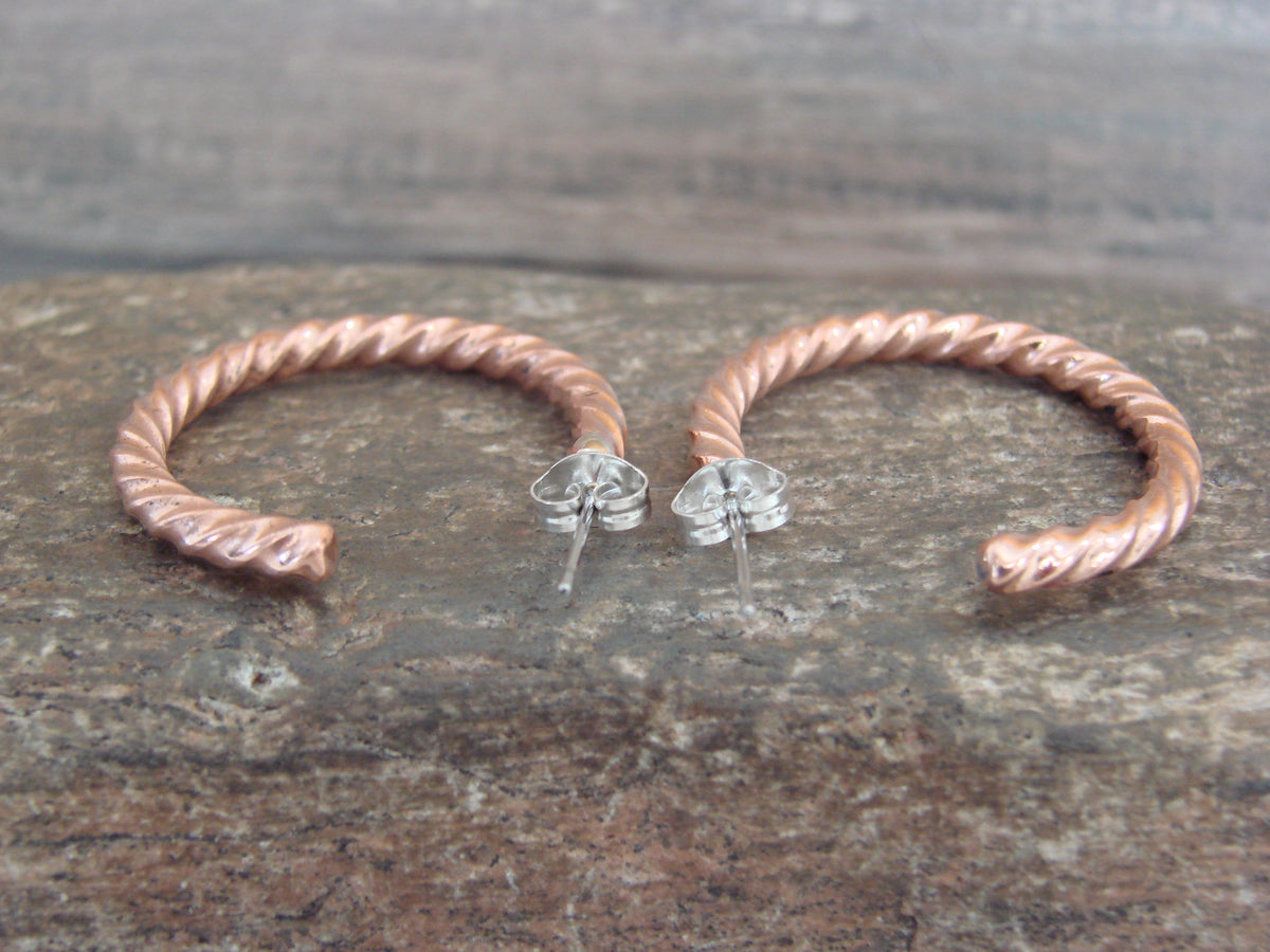 Native American Twisted Copper Hoop Earrings - Tahe