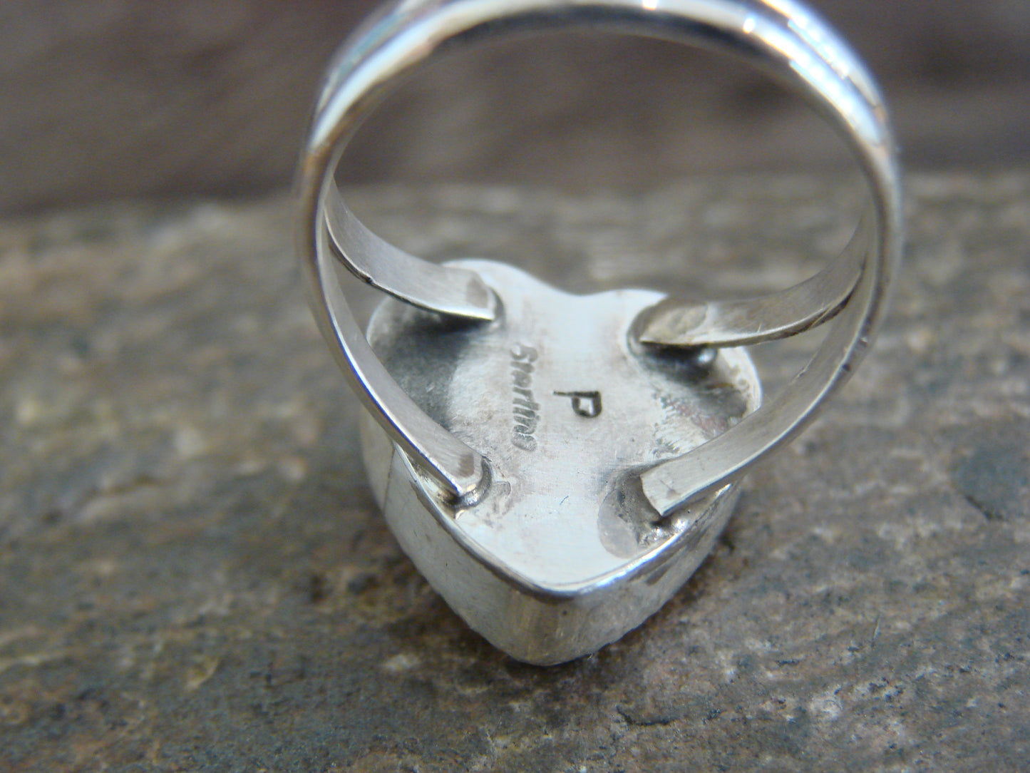 Native American Sterling Silver & Spiny Oyster Heart Ring by P. Smith - Size 8