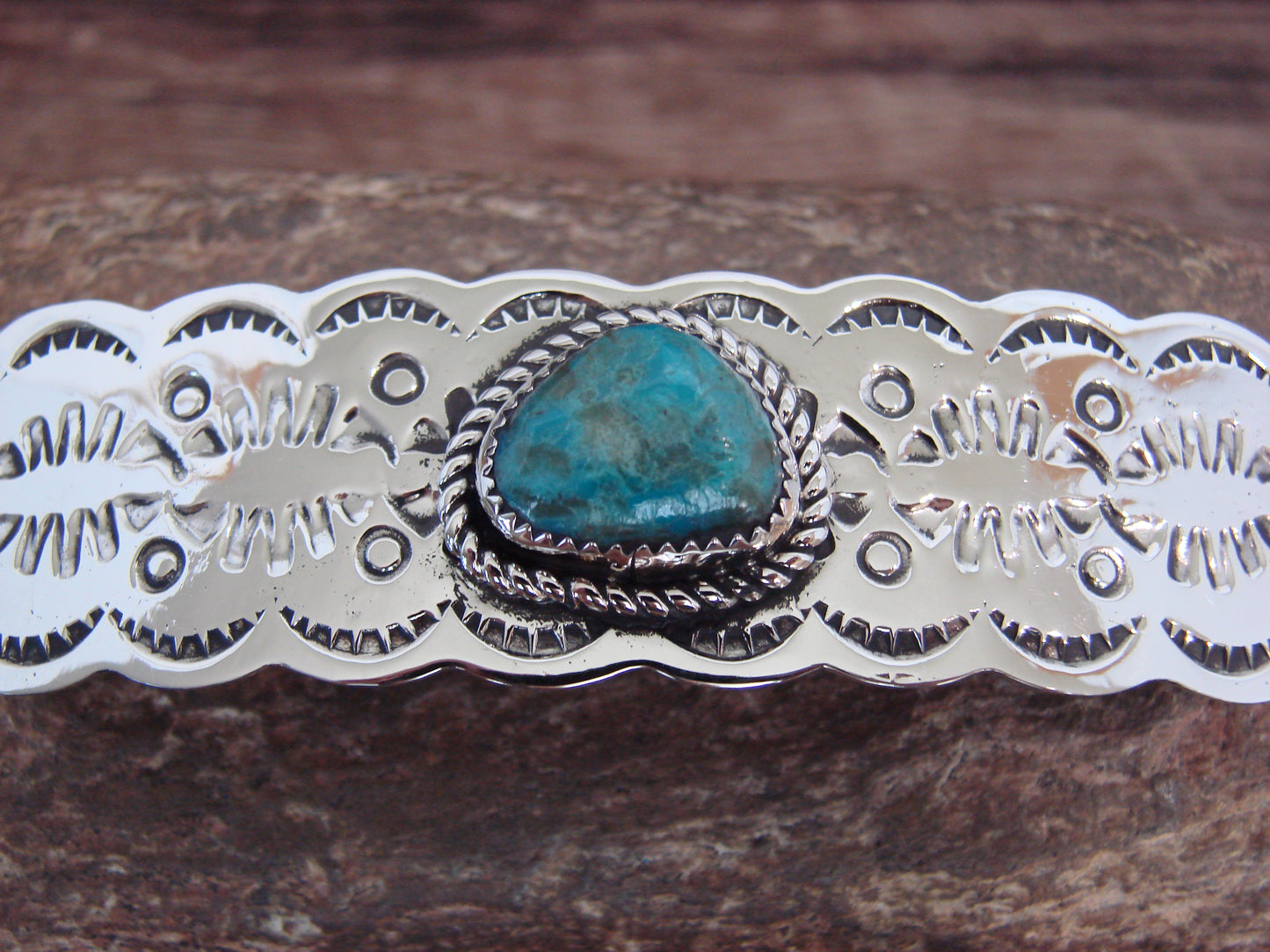 Native American Nickel Silver & Turquoise Hair Barrette by Cleveland