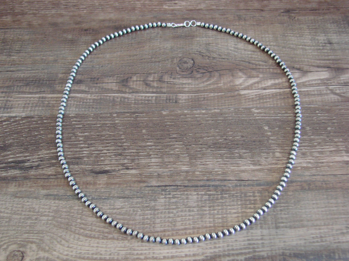 Native American Sterling Silver 4mm Navajo Pearl 22" Necklace Mariano
