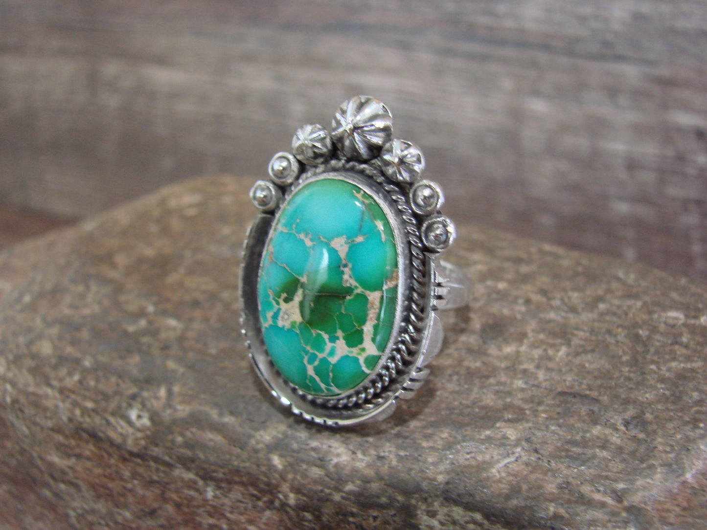 Native American Sterling Silver & Sonoran Turquoise Ring by Benally - Size 9