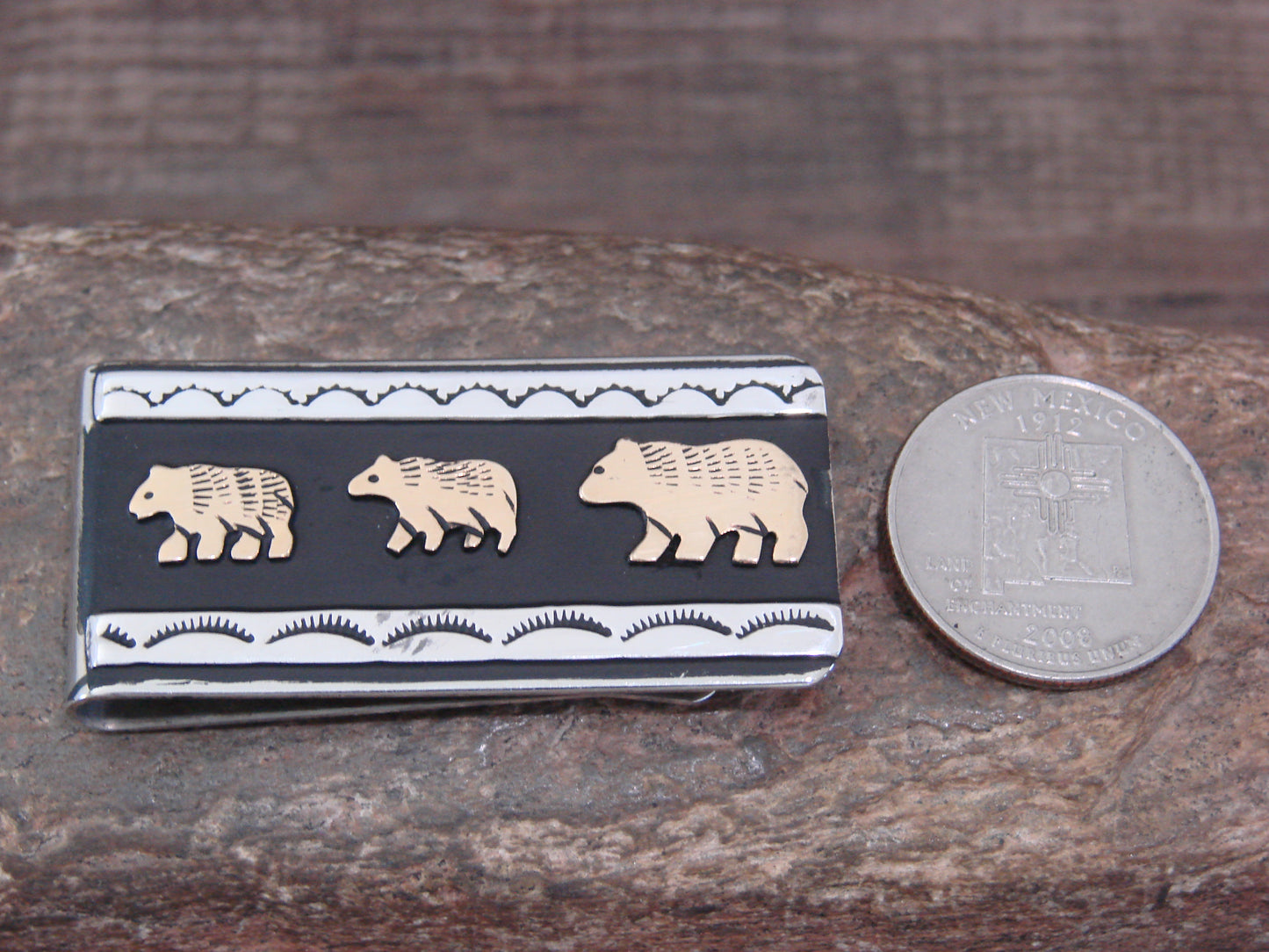 Native American Sterling Silver & 12 kt Gold Fill Bear Money Clip by Singer