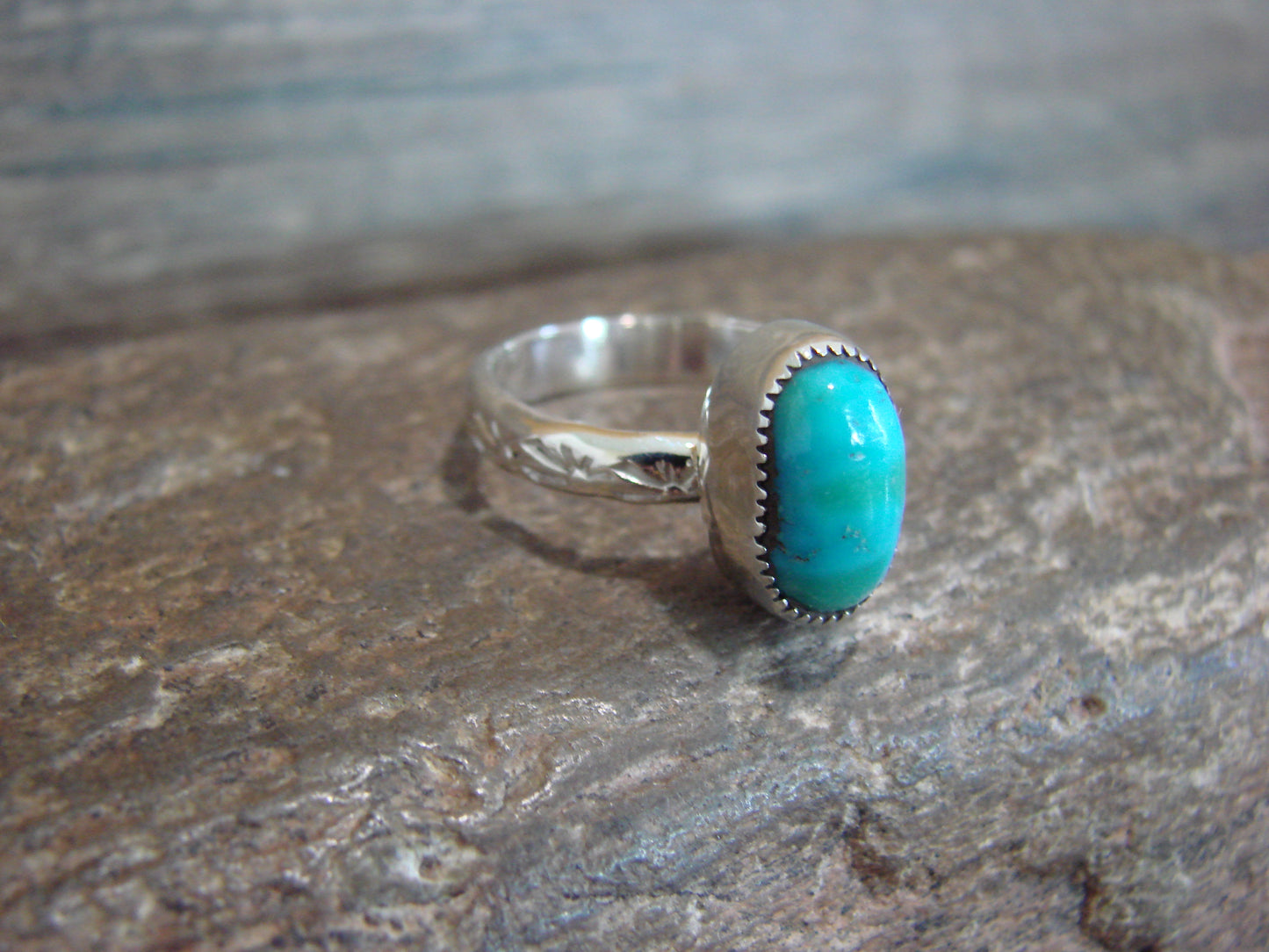 Native American Sterling Silver & Turquoise Ring by Pino - Size 7.5