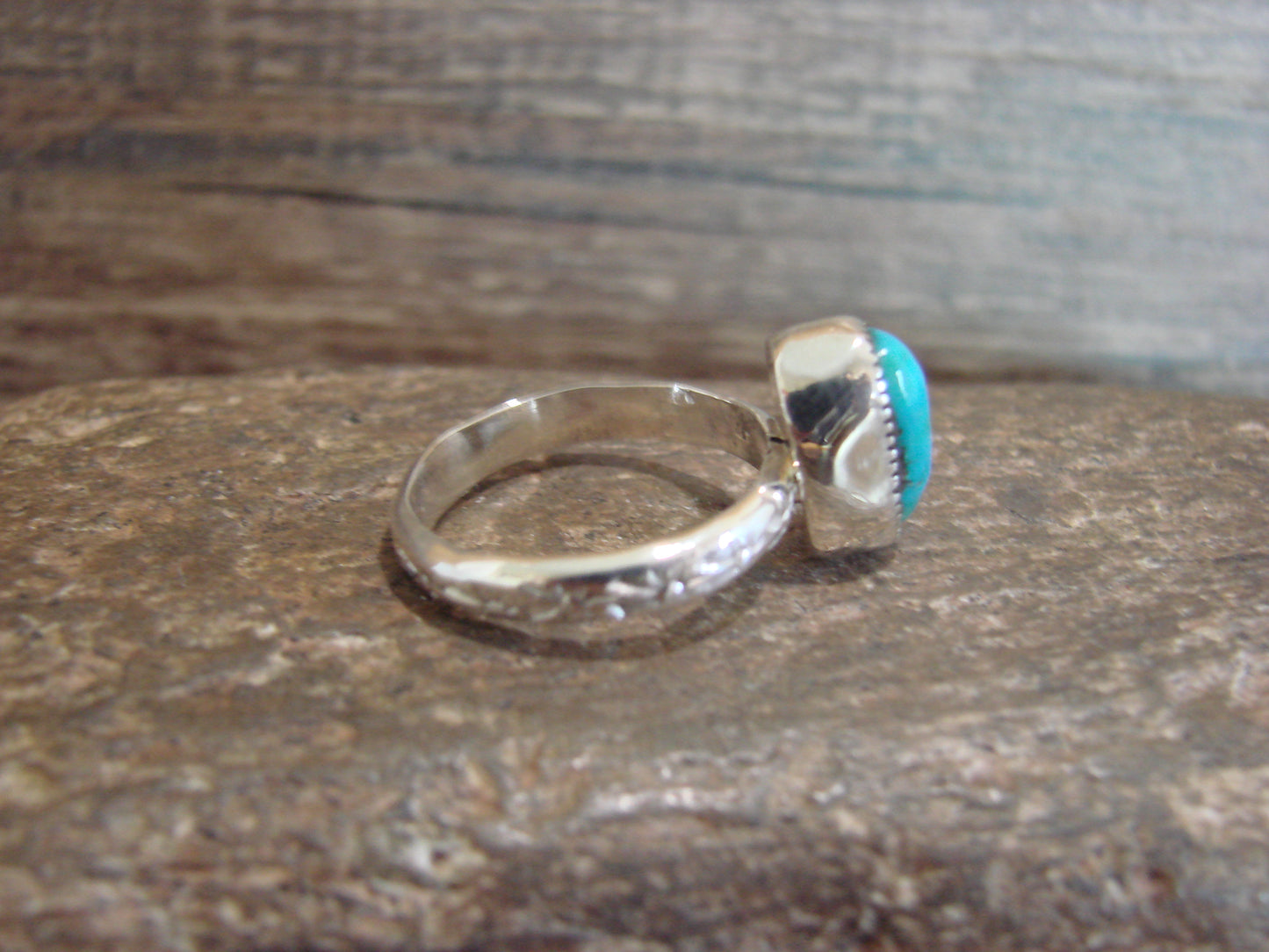 Native American Sterling Silver & Turquoise Ring by Pino - Size 7.5