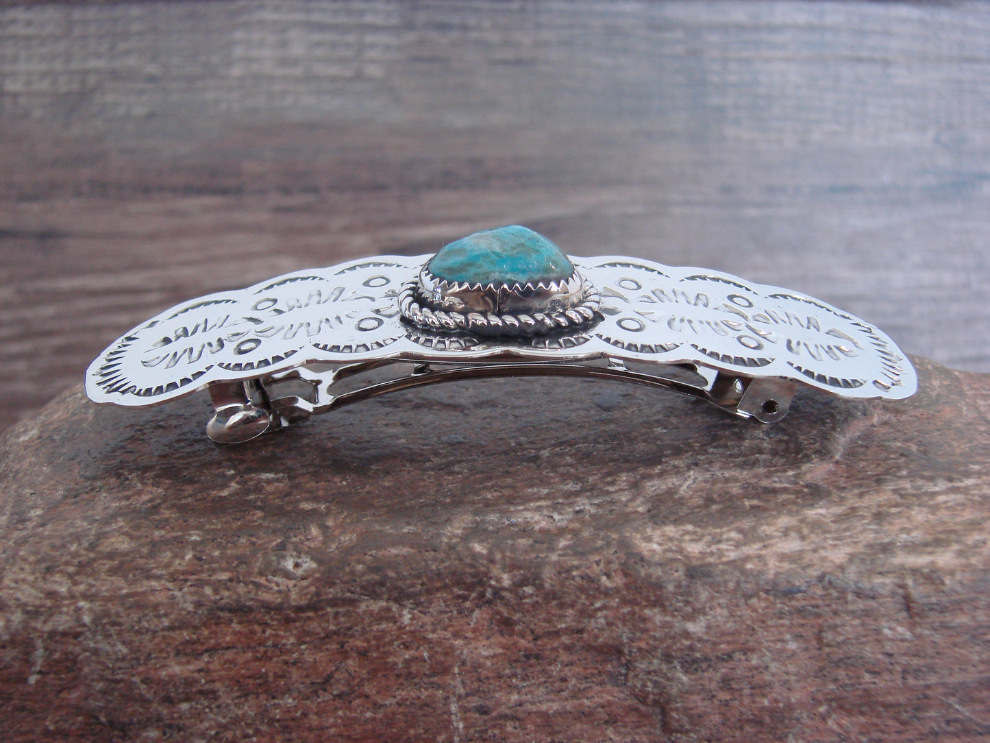 Native American Nickel Silver & Turquoise Hair Barrette by Cleveland
