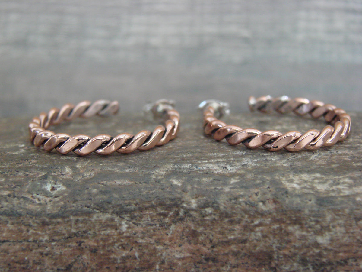 Native American Twisted Copper Hoop Earrings - Tahe