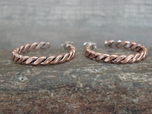 Native American Twisted Copper Hoop Earrings - Tahe
