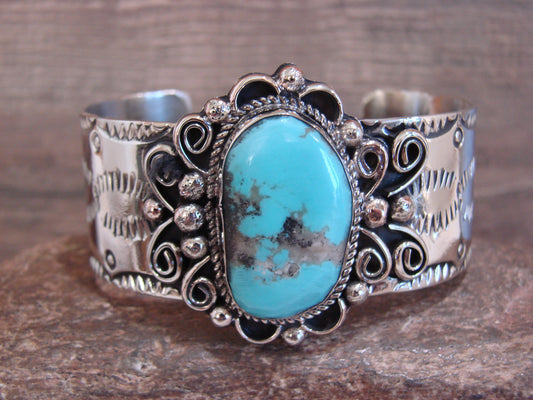 Native American Nickel Silver & Turquoise Bracelet by Cleveland