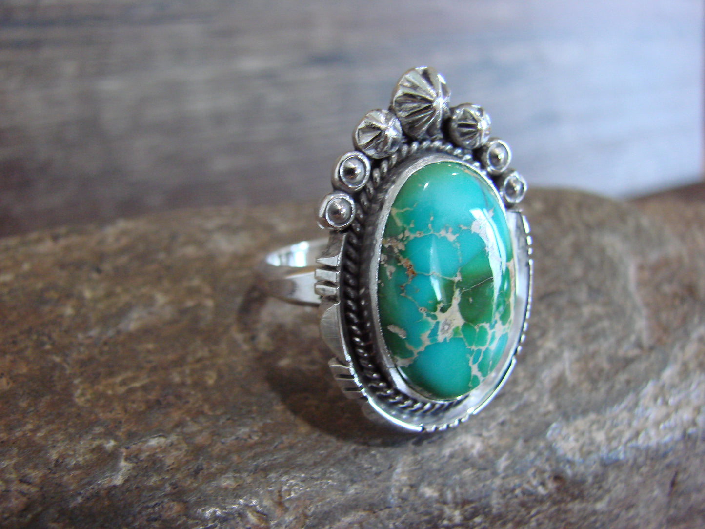 Native American Sterling Silver & Sonoran Turquoise Ring by Benally - Size 9