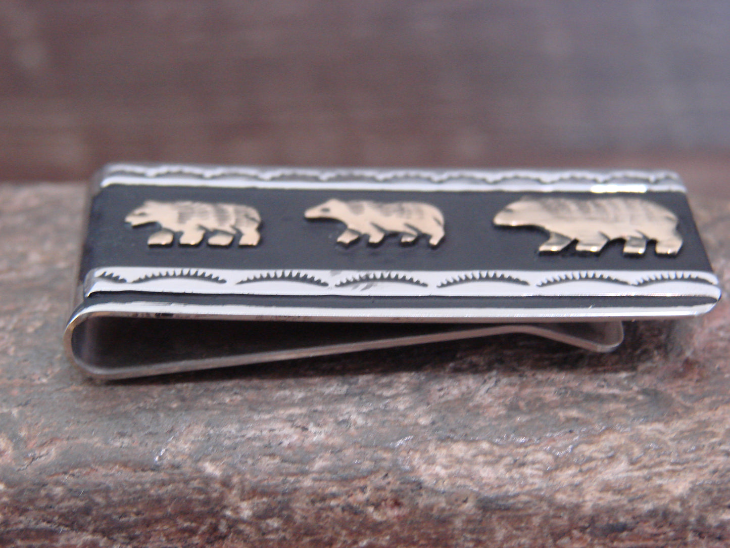Native American Sterling Silver & 12 kt Gold Fill Bear Money Clip by Singer