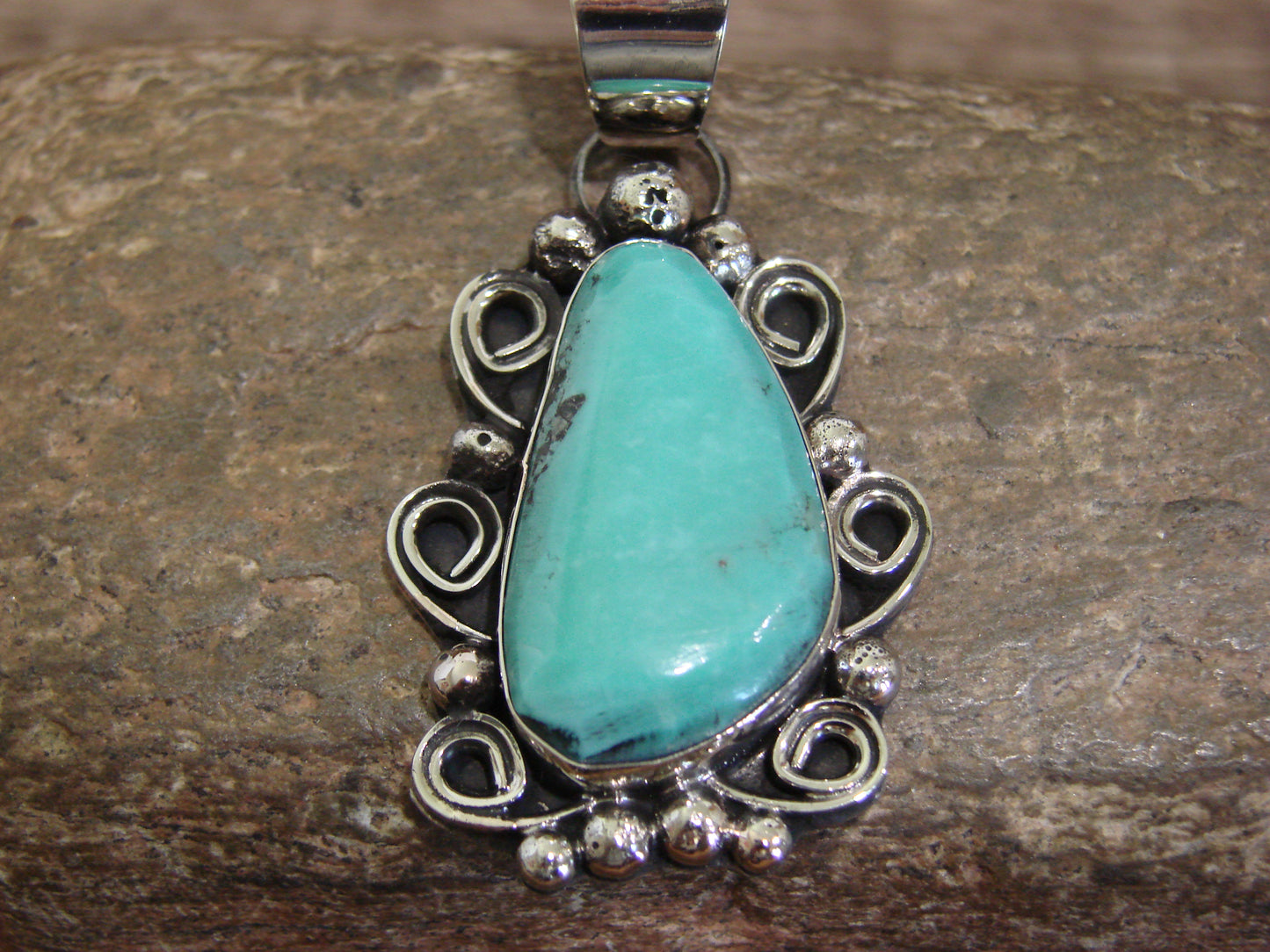 Native American Nickel Silver & Turquoise Pendant - Cleveland