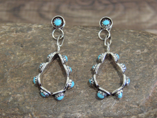 Native American Sterling Silver & Turquoise Post Dangle Earrings - Lonasee