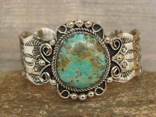 Native American Nickel Silver & Turquoise Bracelet by Cleveland