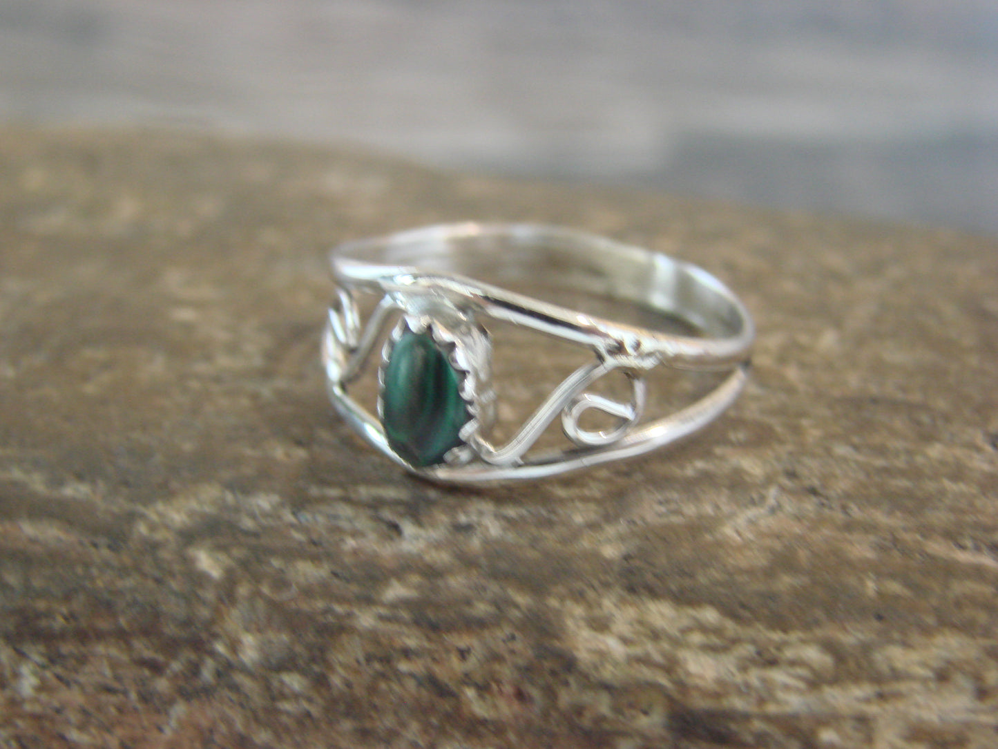 Native American Sterling Silver & Malachite Ring Size 8 by Lincoln