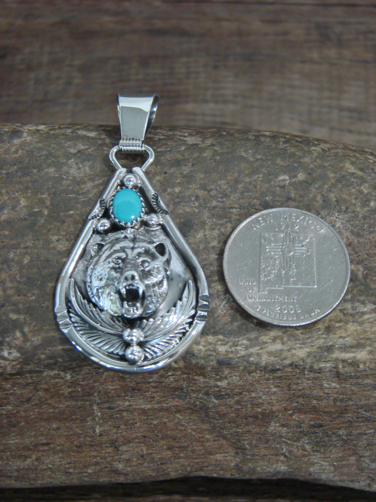 Native American Sterling Silver & Turquoise Bear Pendant - Morgan