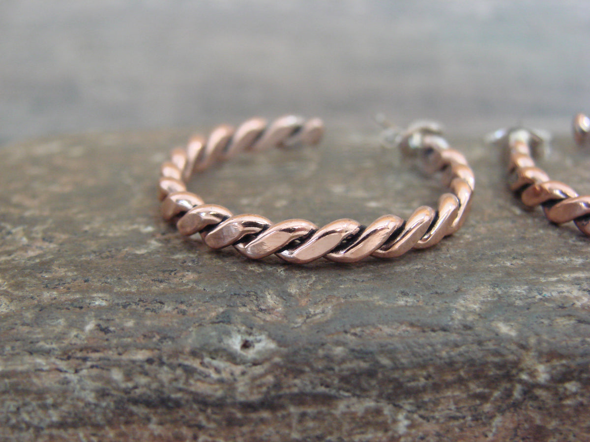 Native American Twisted Copper Hoop Earrings - Tahe