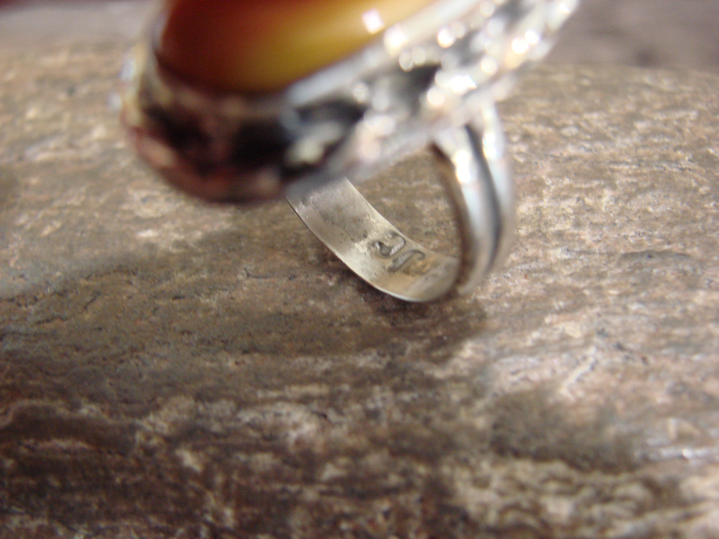 Native American Nickel Silver & Spiny Oyster Ring Size 7.5 - Cleveland