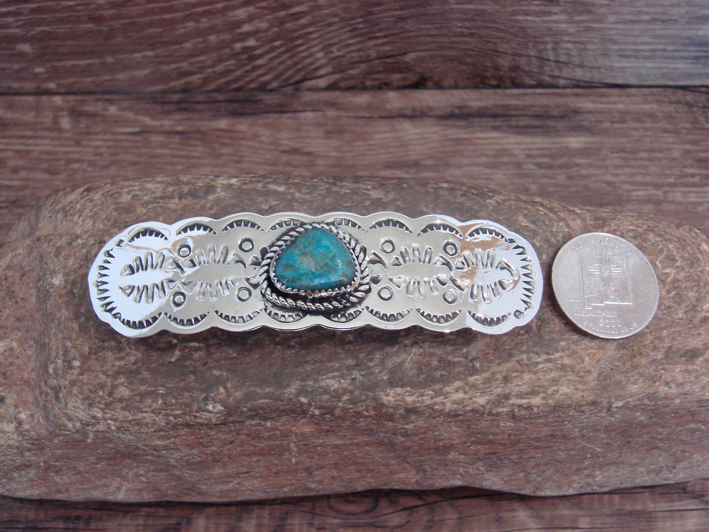 Native American Nickel Silver & Turquoise Hair Barrette by Cleveland