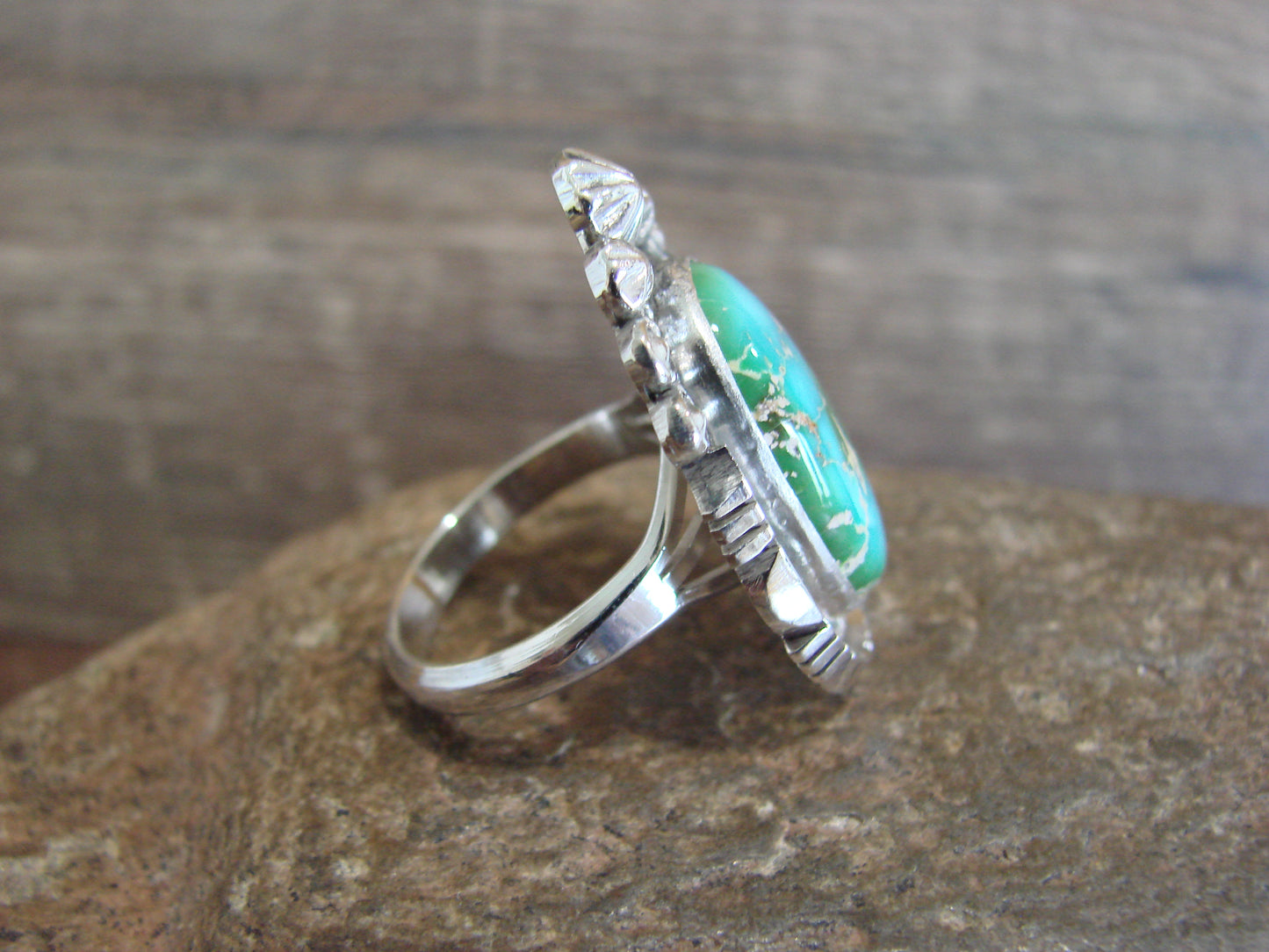 Native American Sterling Silver & Sonoran Turquoise Ring by Benally - Size 9