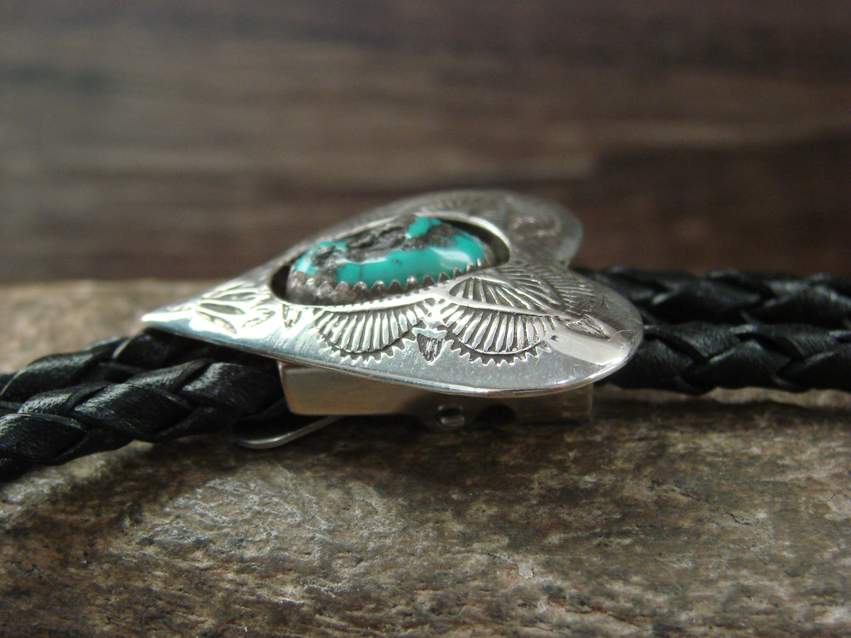 Native American Sterling Silver & Turquoise Heart Bolo Tie by Skeets