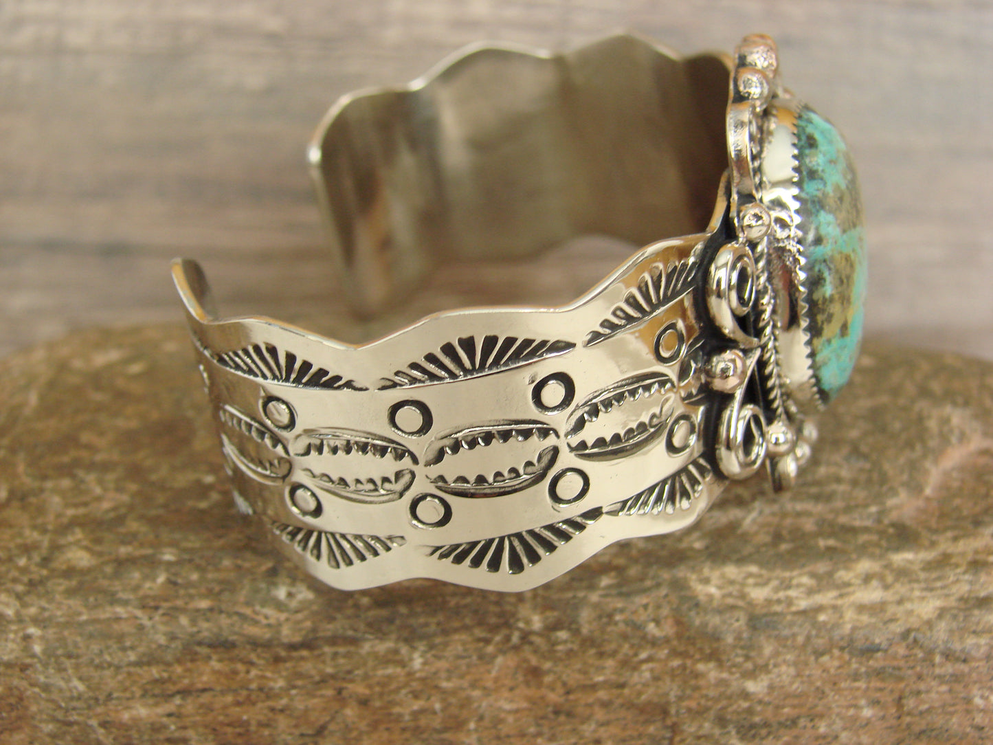 Native American Nickel Silver & Turquoise Bracelet by Cleveland