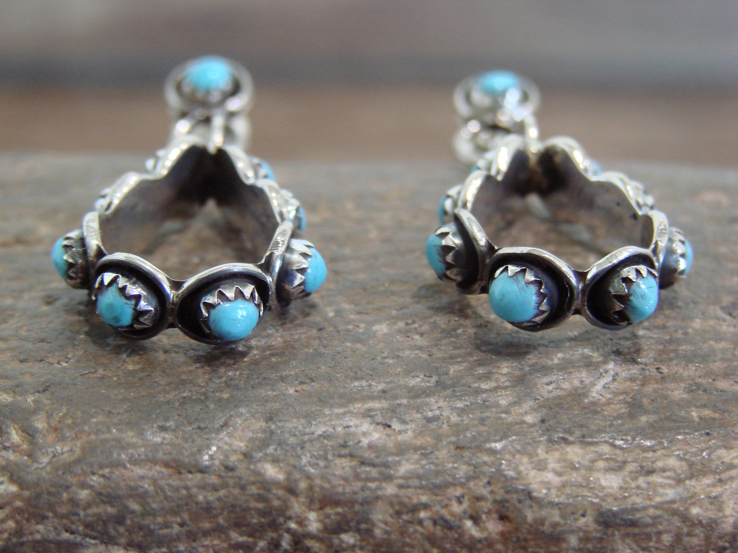 Native American Sterling Silver & Turquoise Post Dangle Earrings - Lonasee