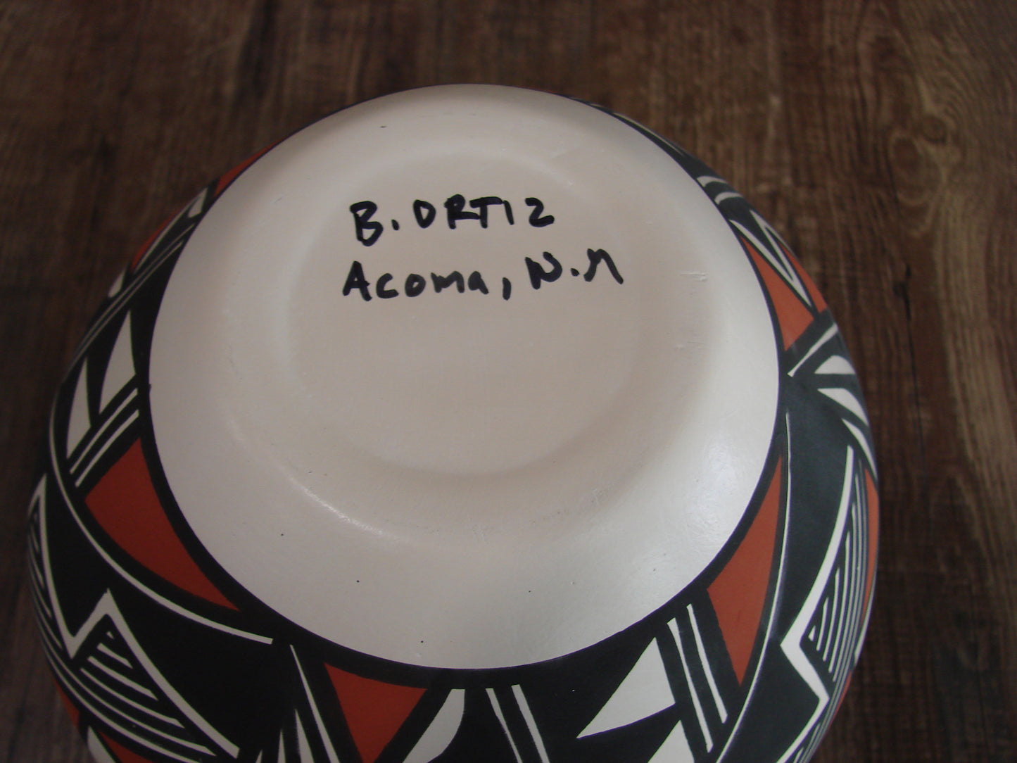 Native American Laguna Fine Line Hand Painted Pottery by B. Ortiz