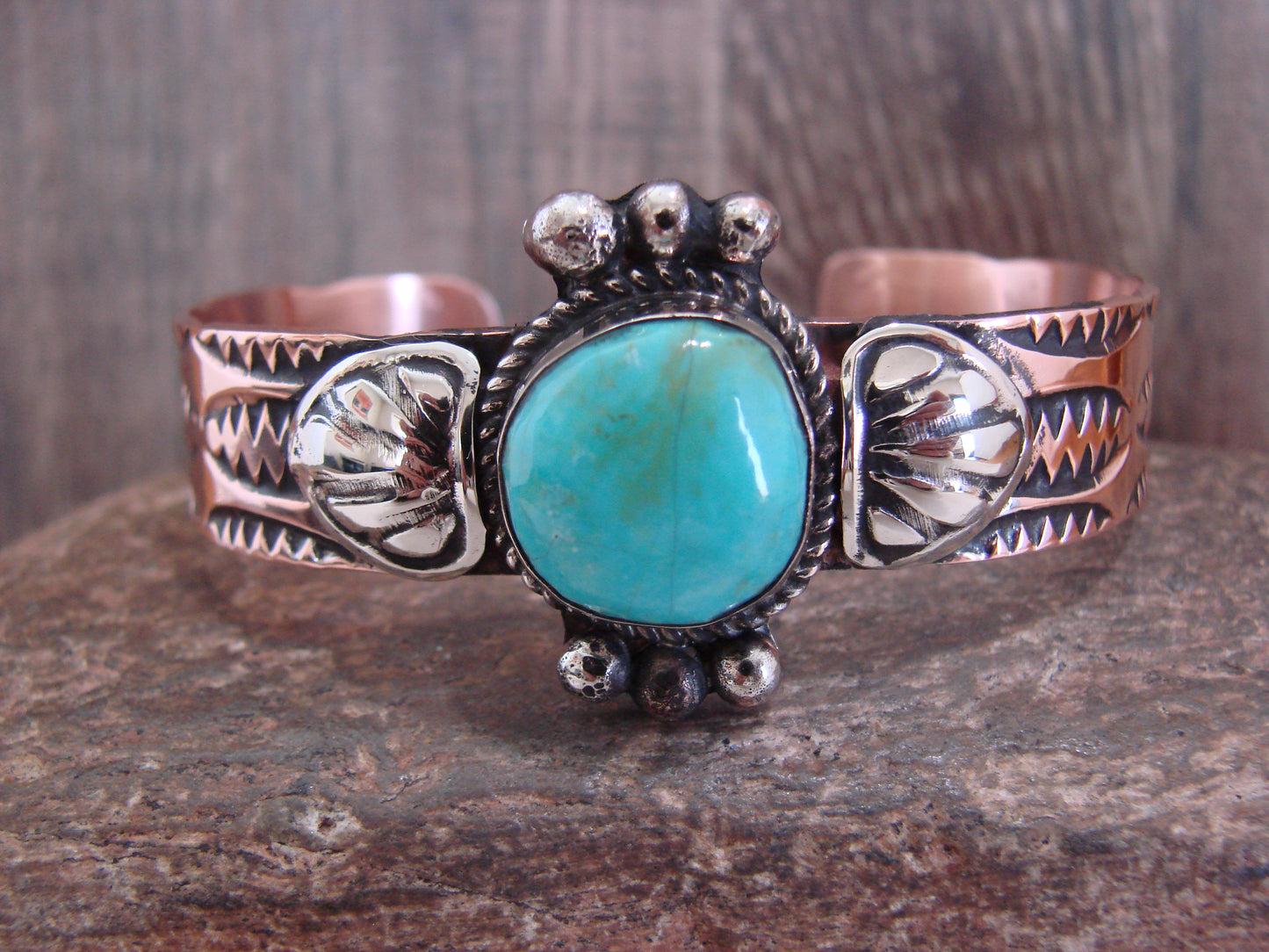 Native American Copper & Turquoise Bracelet by Cleveland